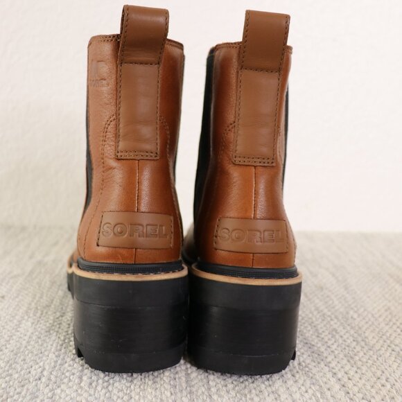 Sorel Joan Now Chelsea Boots Women's 8 Brown Leather Waterproof Lug Sole Block - Picture 3 of 16